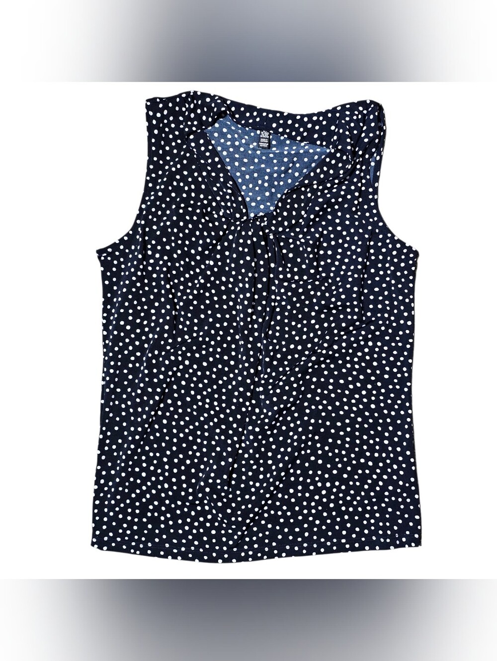 Jones New York Blue White Polka Dot Bow V-Neck Sleeveless Blouse Women's Sz. S